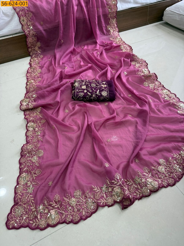 [S6-624-001] Fancy Star Georgette Embroidery saree
