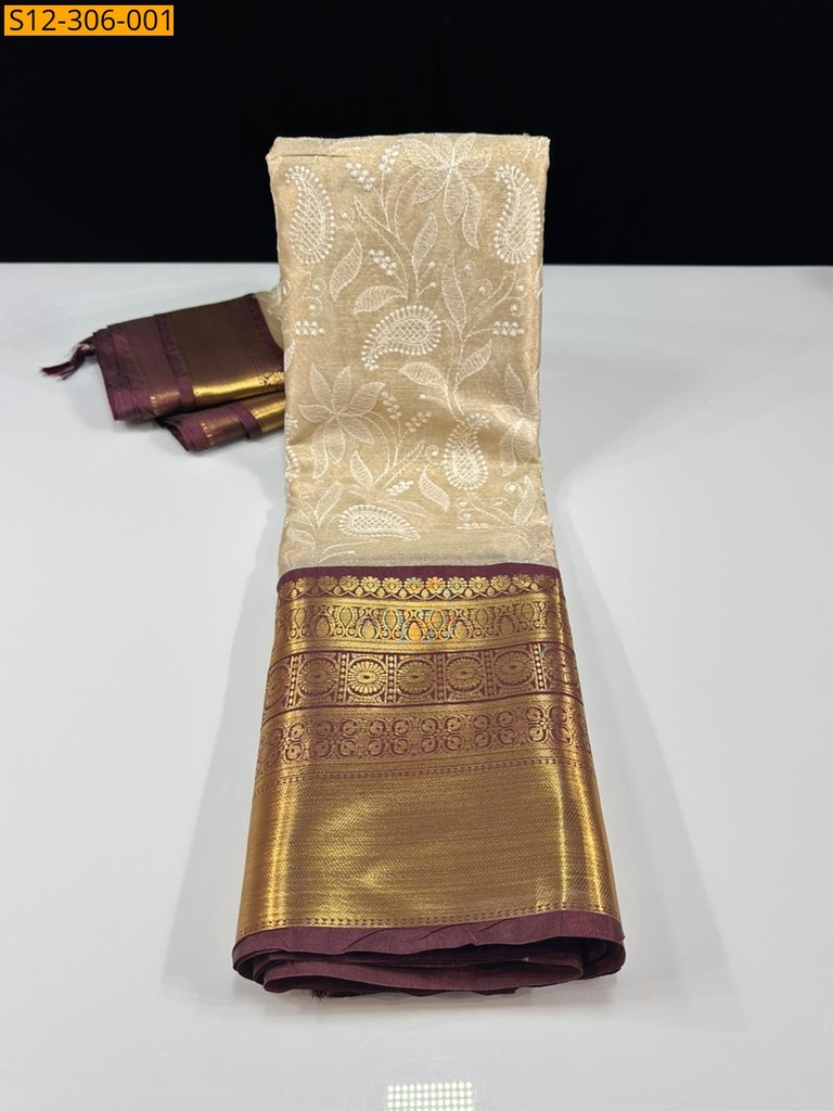 [S12-306-001] Banarsi kaanchi border tissue embroidery Saree