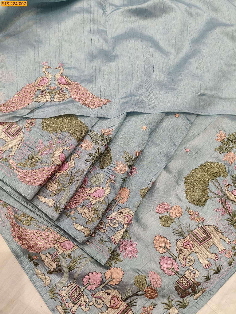 [S18-224-007] Tussar silk embroidery sarees (S18-224-007)
