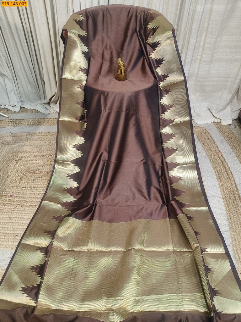 Dark Green Temple Border Soft silk Saree