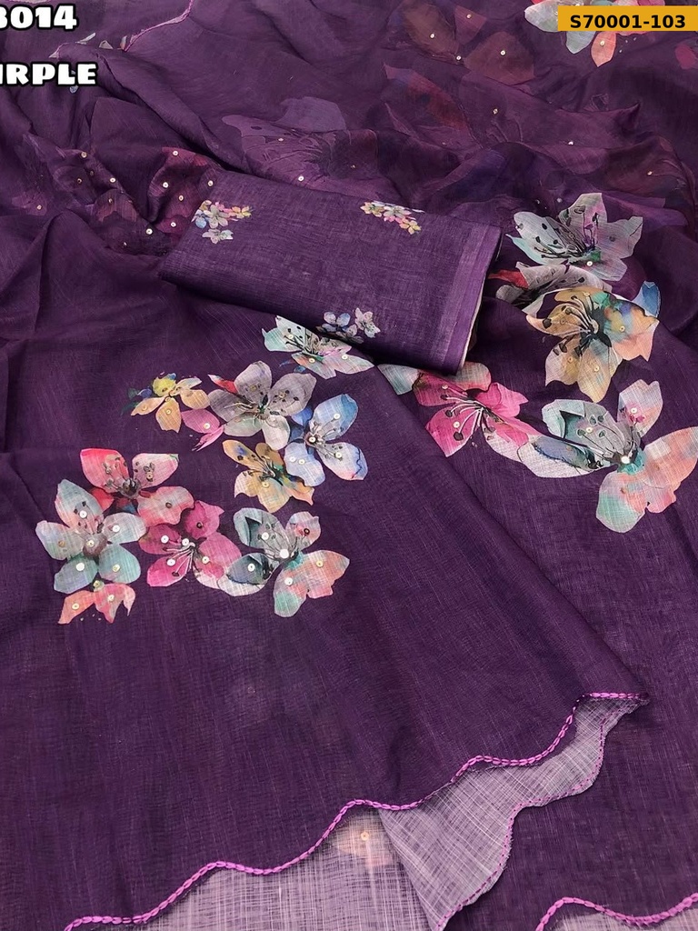 Fancy  Soft Linen Floral Digital Printed Saree