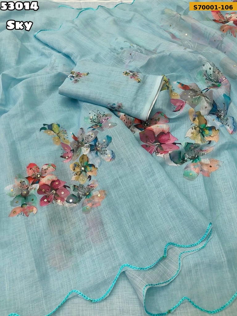 Fancy  Soft Linen Floral Digital Printed Saree
