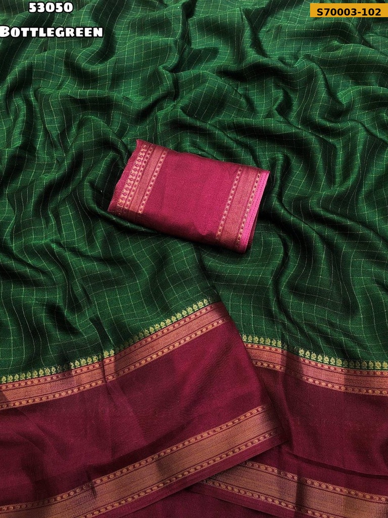 Fancy Moss Chiffon Checks Weaving Saree