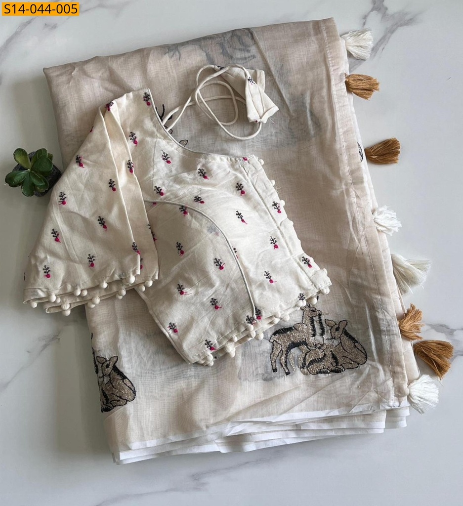 [S14-044-005] Premium chanderi deer saree