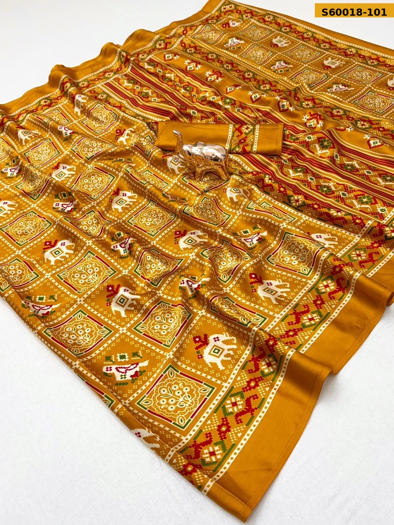 [S60018-101] Fancy Modal Satin Patola Printed Saree (S60018-101)