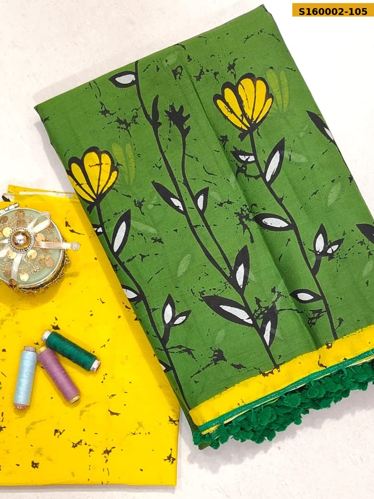 Fancy Mulmul Cotton Sarees with pom pom