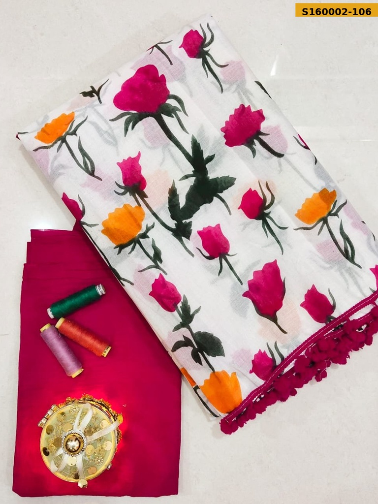 Fancy Mulmul Cotton Sarees with pom pom