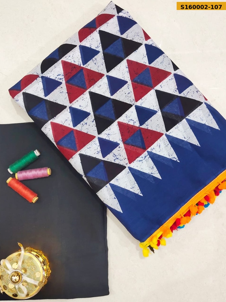 Fancy Mulmul Cotton Sarees with pom pom