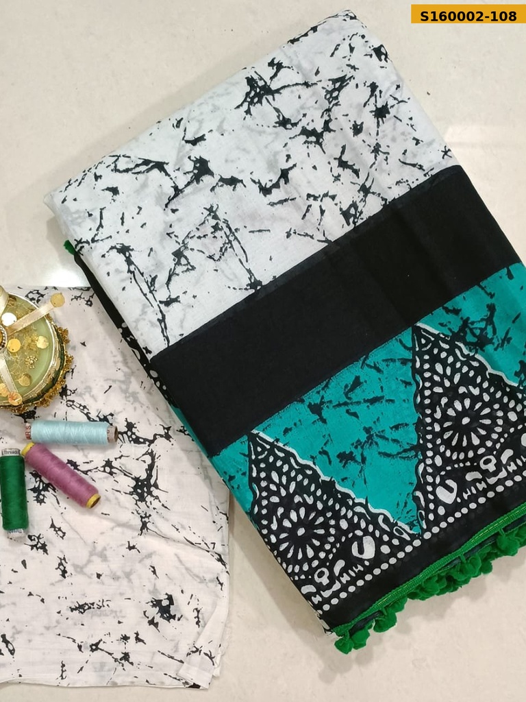 Fancy Mulmul Cotton Sarees with pom pom