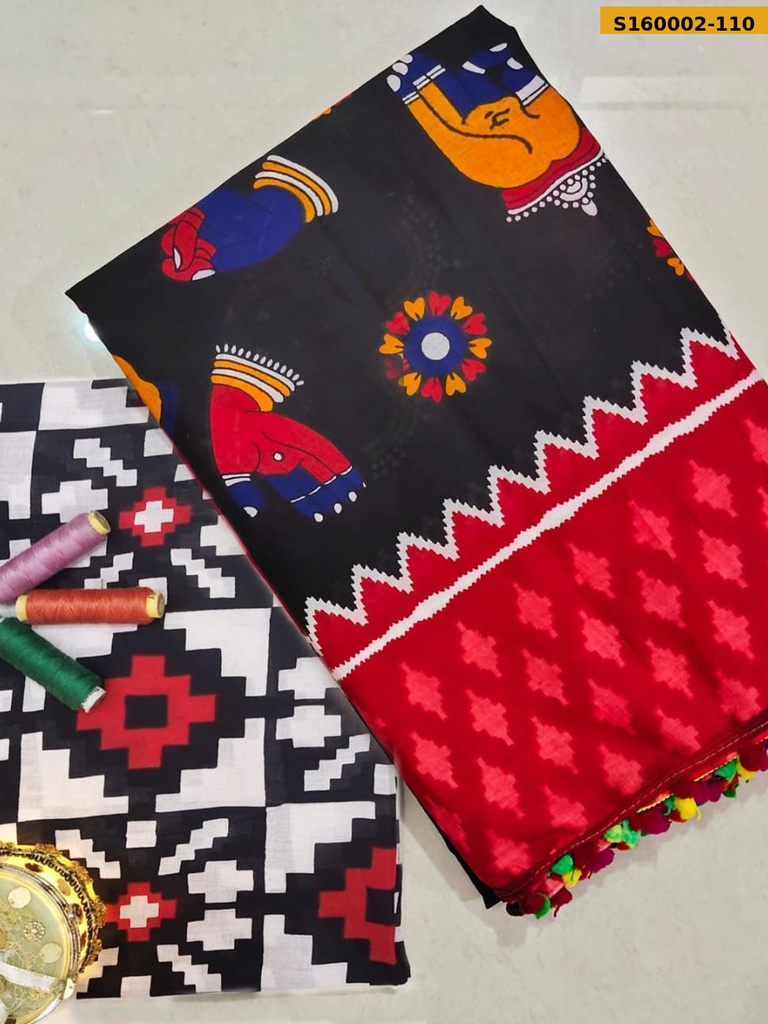 Fancy Mulmul Cotton Sarees with pom pom
