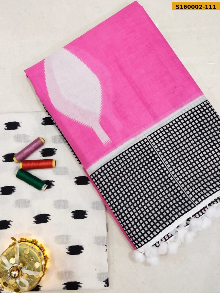 Fancy Mulmul Cotton Sarees with pom pom