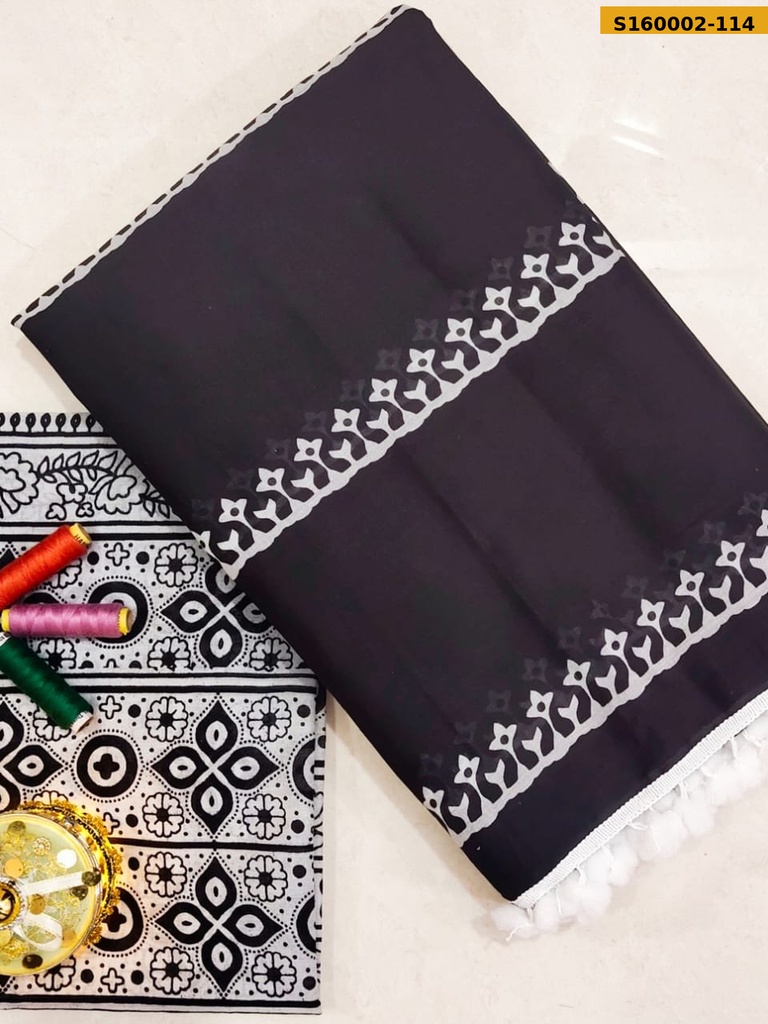 Fancy Mulmul Cotton Sarees with pom pom