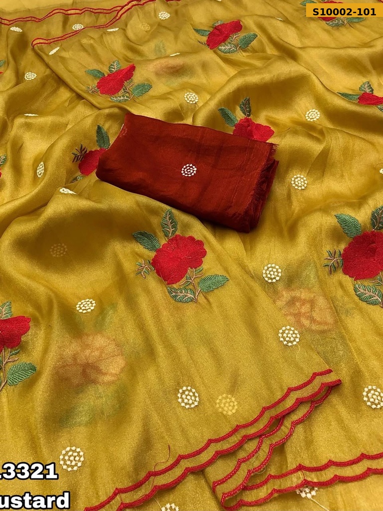 [S10002-101] Fancy Tissue Silk Embroidery Sarees (S10002-101)