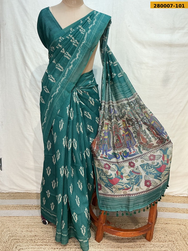 [280007-101] Fancy Soft Chanderi Ikkat Cotton Saree (280007-101)