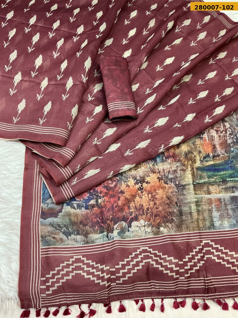 Fancy Soft Chanderi Ikkat Cotton Saree