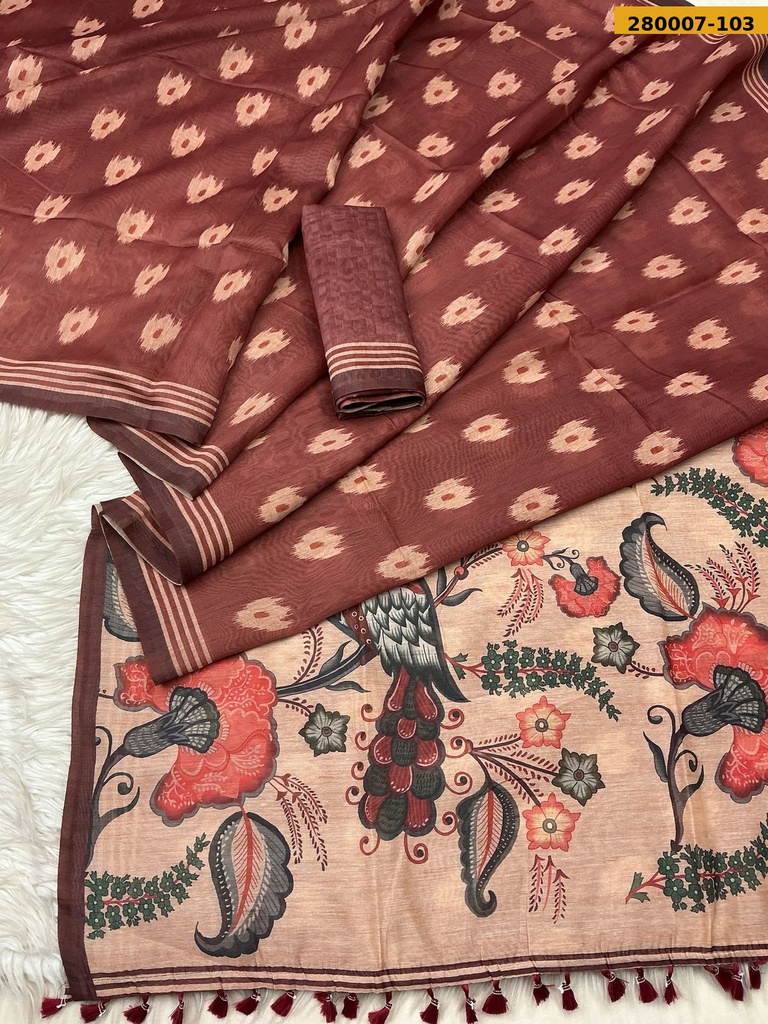 Fancy Soft Chanderi Ikkat Cotton Saree