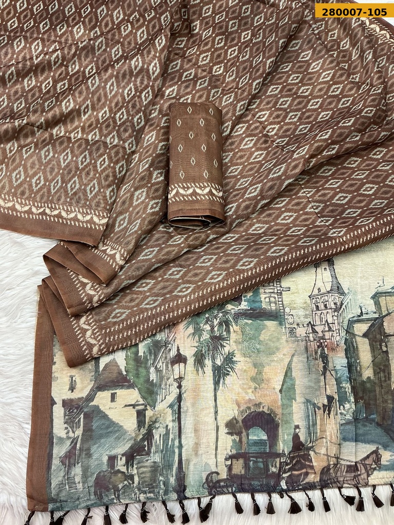 Fancy Soft Chanderi Ikkat Cotton Saree