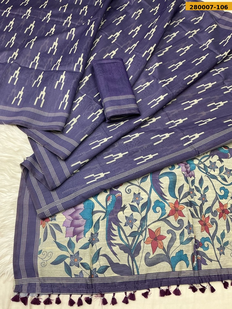 Fancy Soft Chanderi Ikkat Cotton Saree