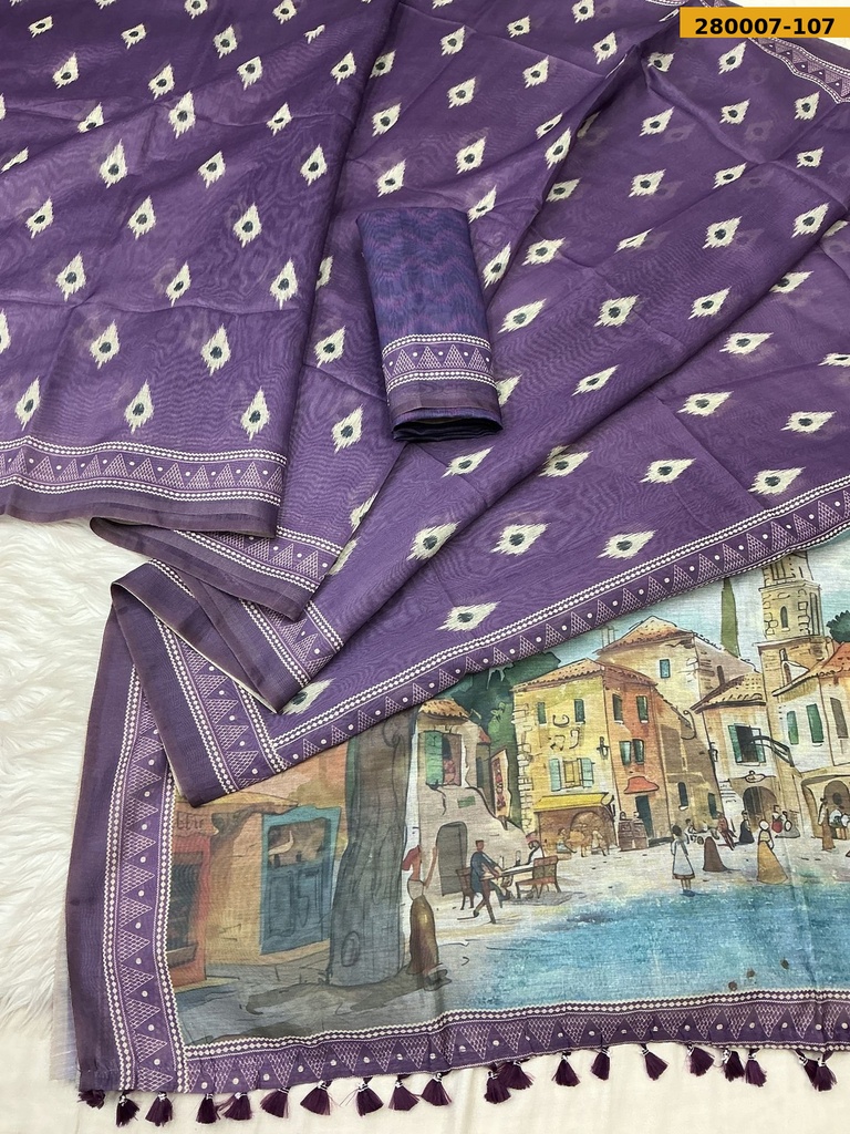 Fancy Soft Chanderi Ikkat Cotton Saree
