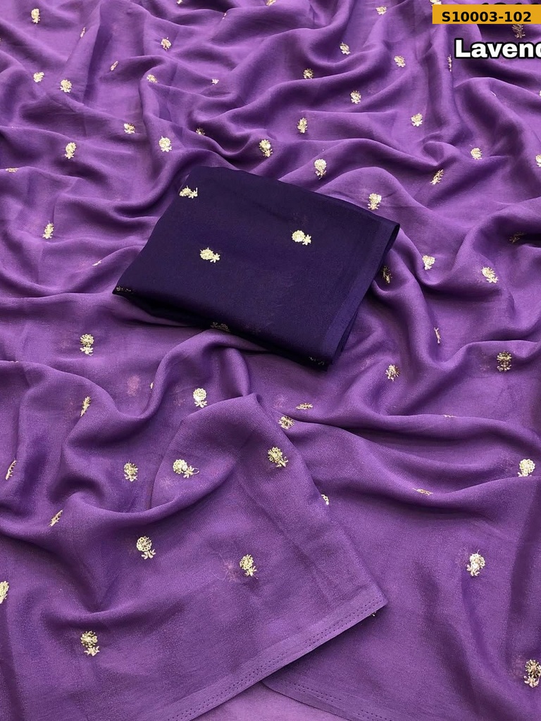 Fancy Star Georgette Embroidery Sarees