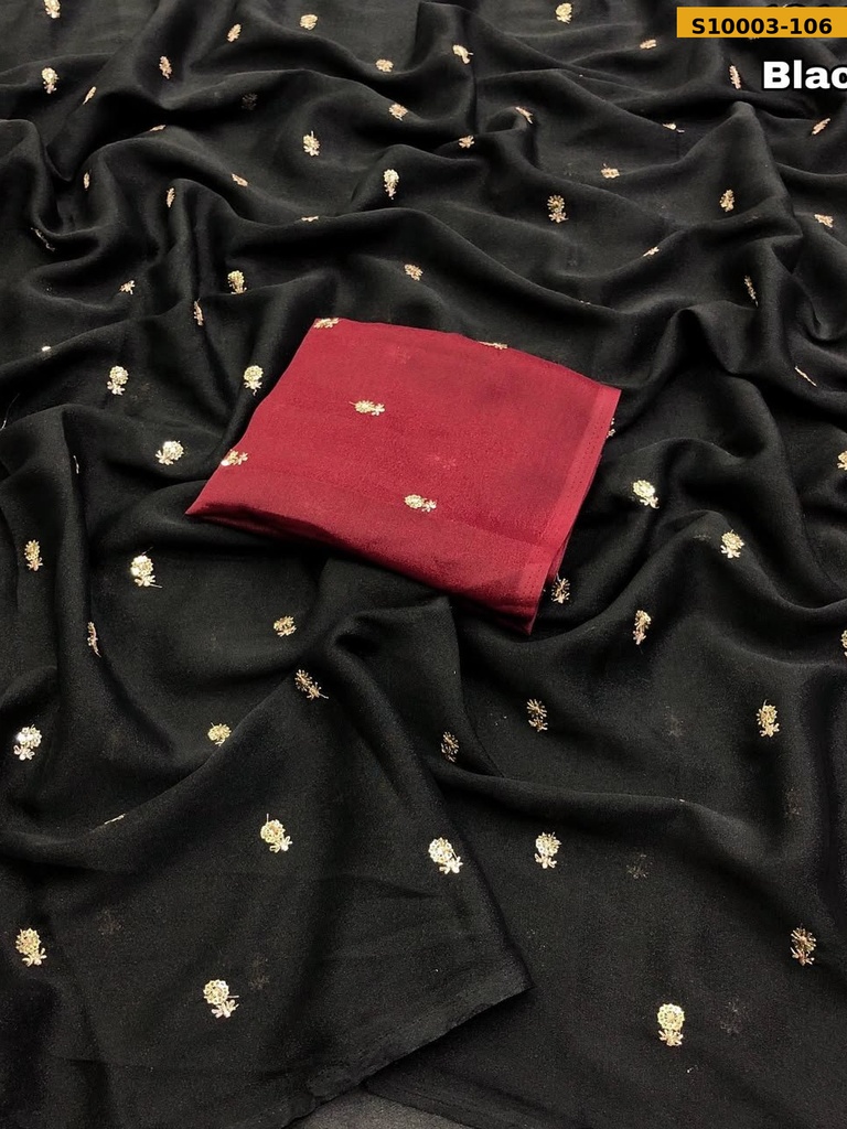 Fancy Star Georgette Embroidery Sarees