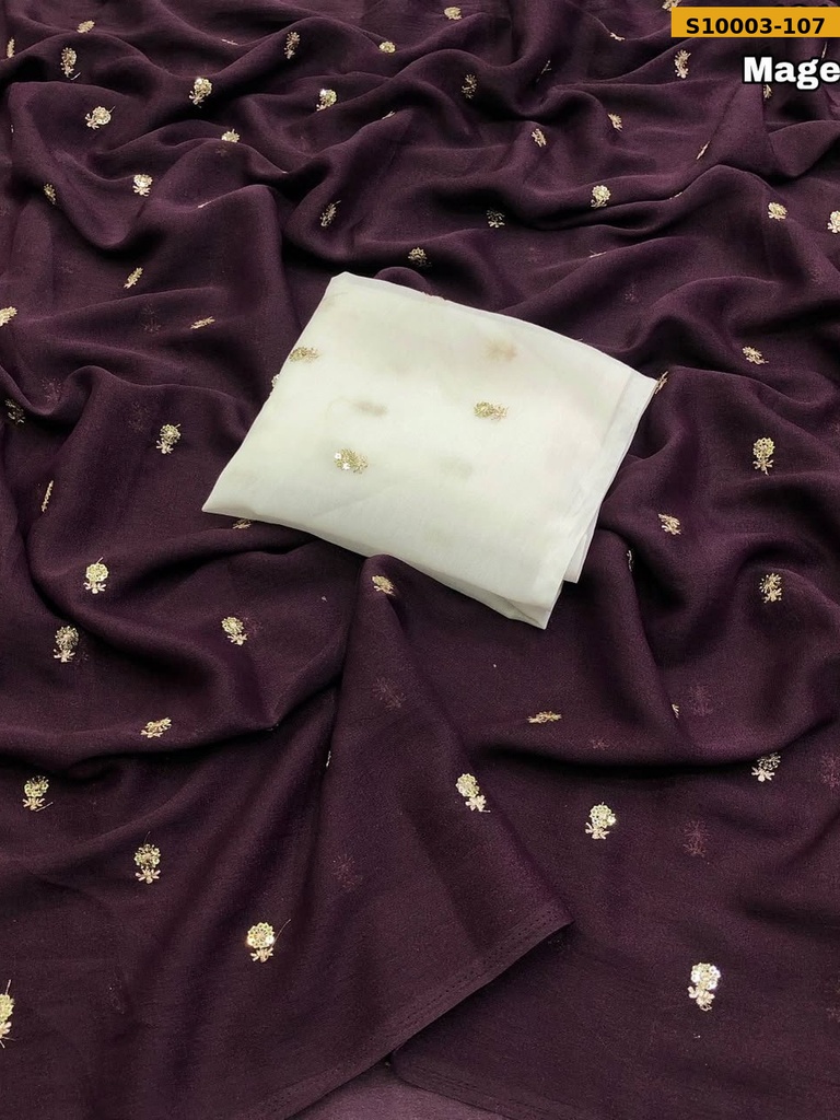 Fancy Star Georgette Embroidery Sarees
