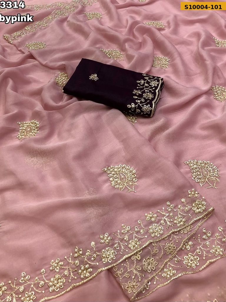 [S10004-101] Fancy Star Georgette Embroidery Sarees (S10004-101)