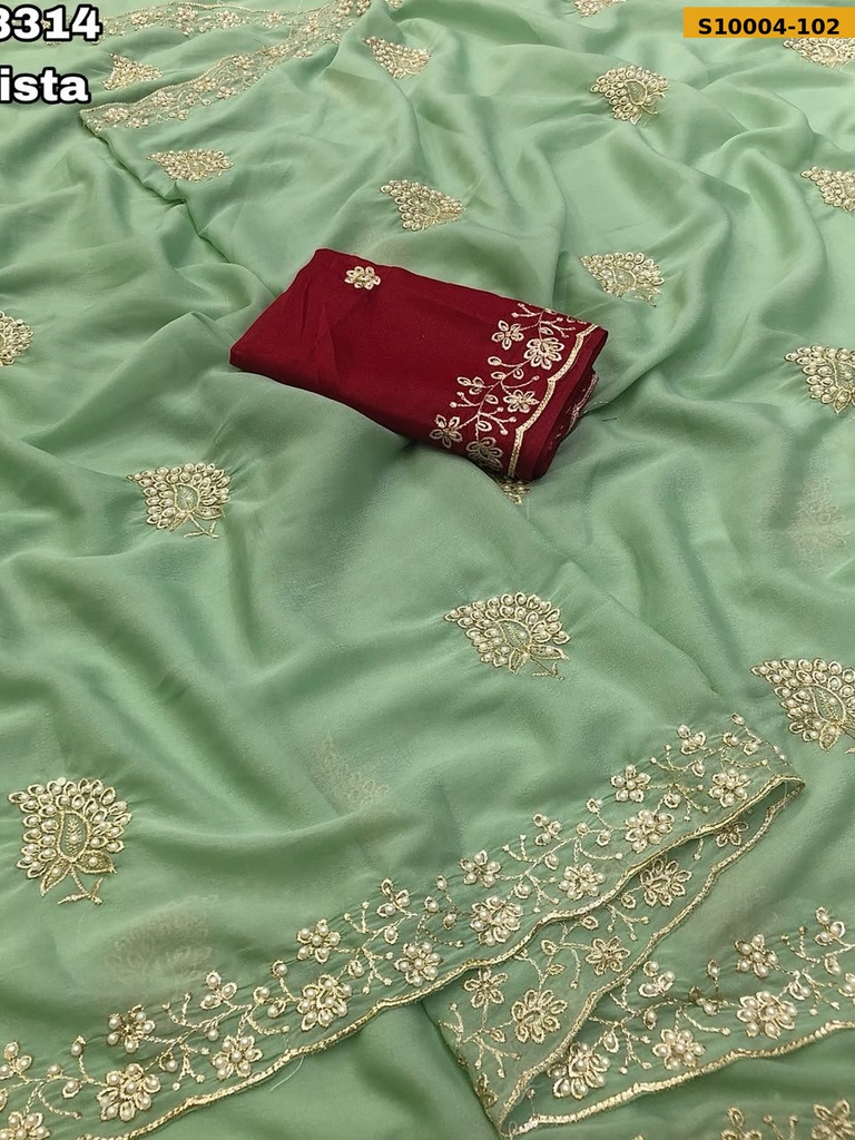 Fancy Star Georgette Embroidery Sarees