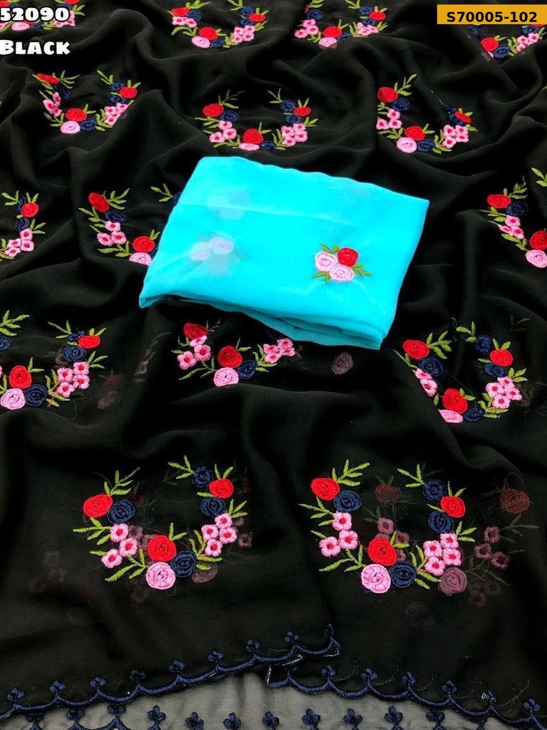 Fancy Georgette Embroidery Saree(S-60)