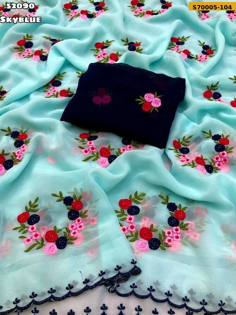 Fancy Georgette Embroidery Saree(S-60)