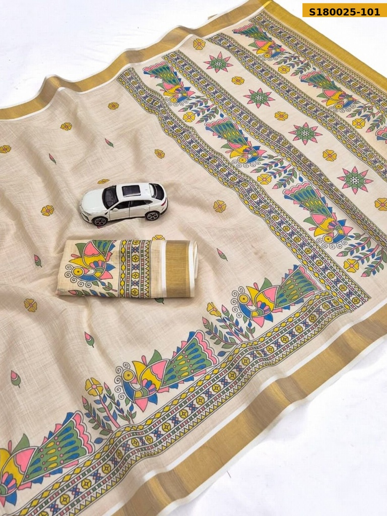 [S180025-101] Fancy Linen Digital Print Saree (S180025-101)