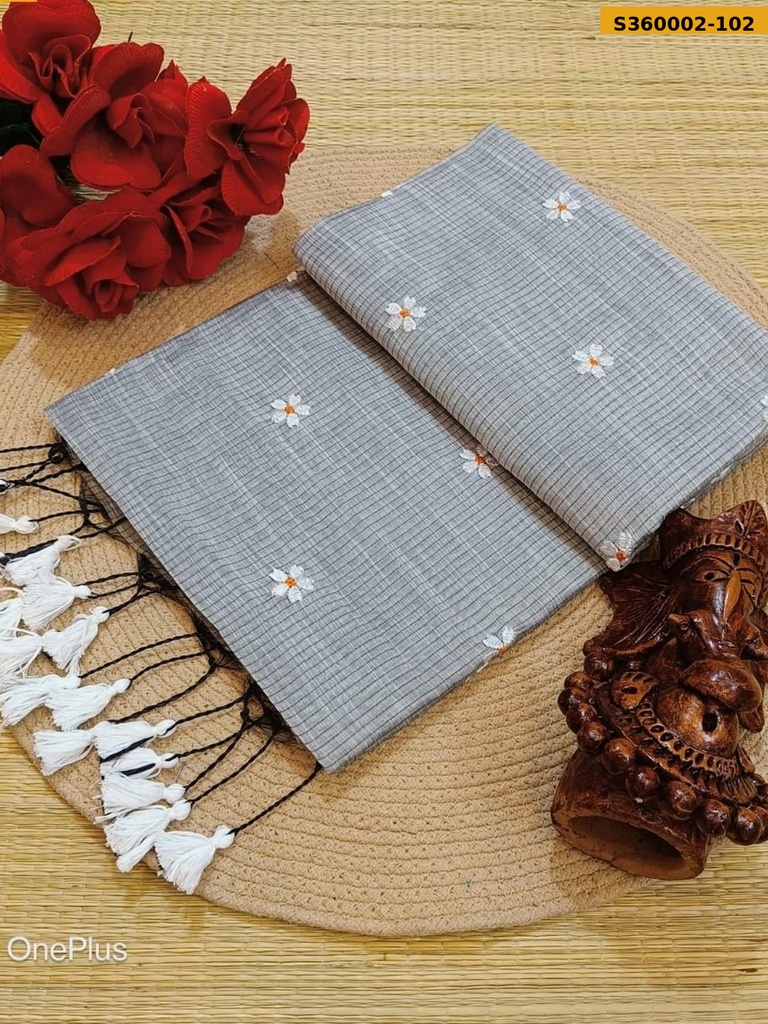 Fancy Kota Cotton Flower Embroidery Saree