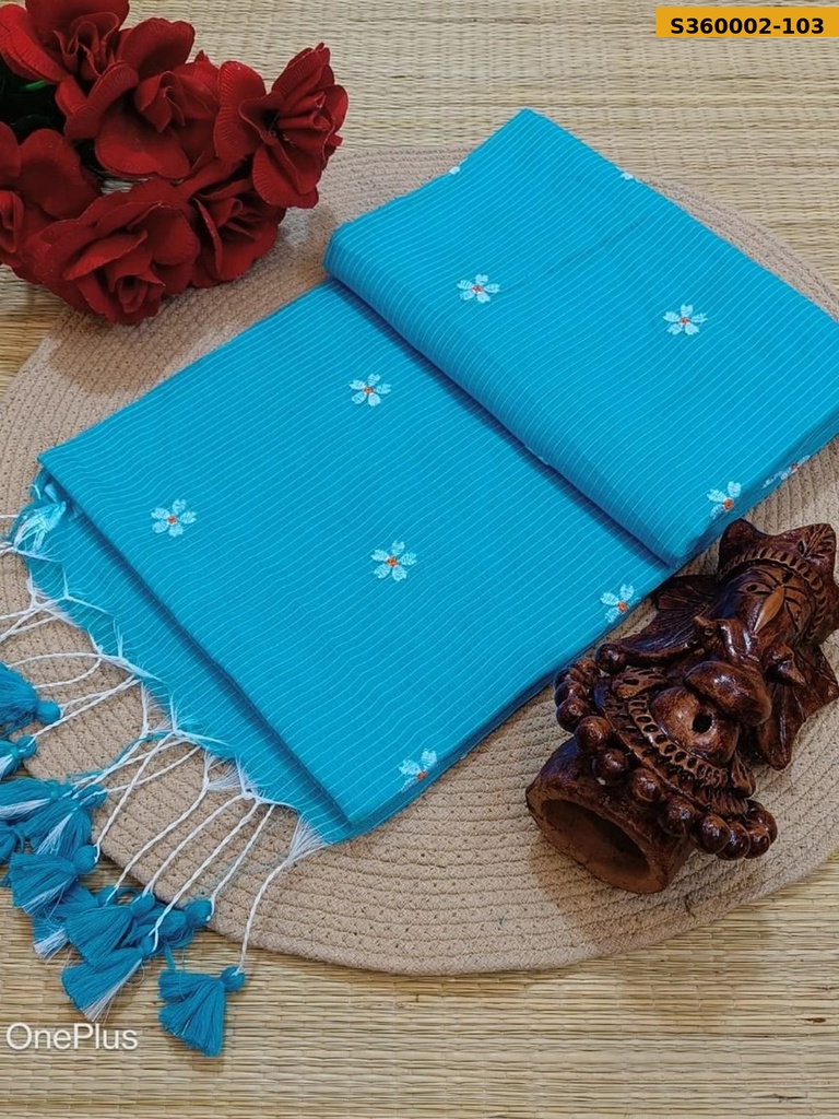 Fancy Kota Cotton Flower Embroidery Saree