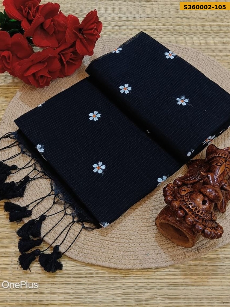 Fancy Kota Cotton Flower Embroidery Saree