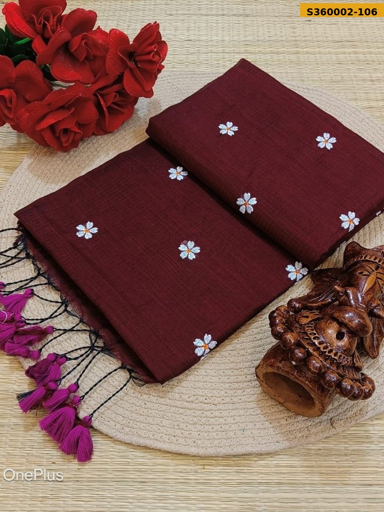 Fancy Kota Cotton Flower Embroidery Saree