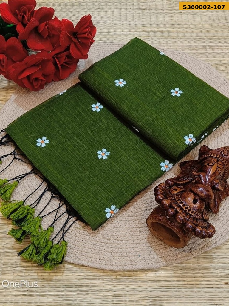Fancy Kota Cotton Flower Embroidery Saree