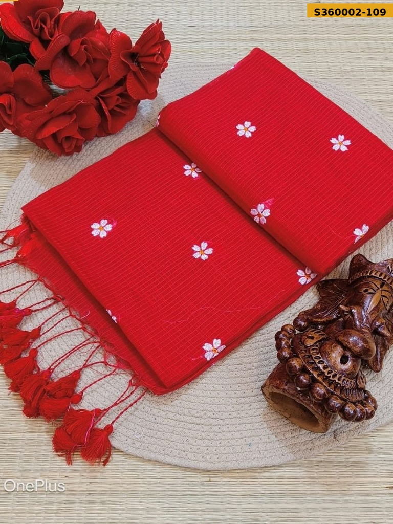 Fancy Kota Cotton Flower Embroidery Saree