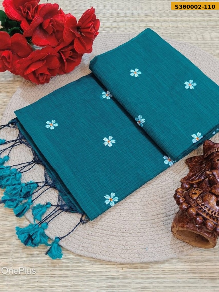 Fancy Kota Cotton Flower Embroidery Saree