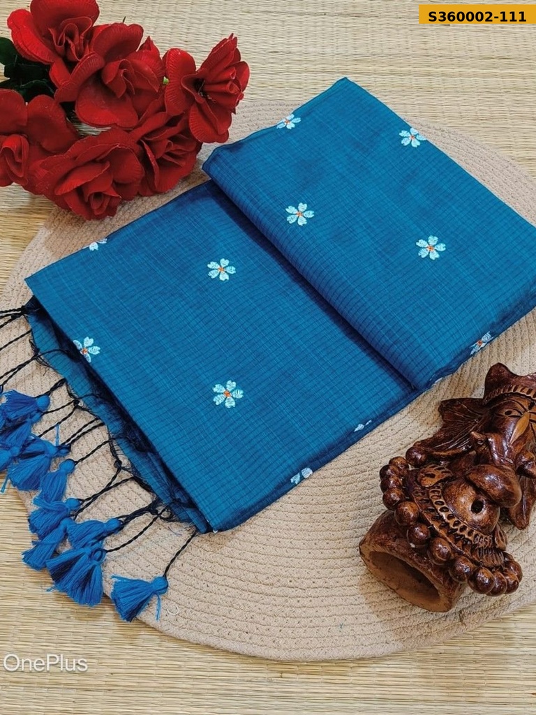 Fancy Kota Cotton Flower Embroidery Saree