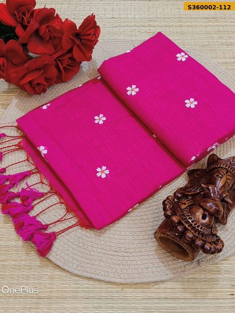 Fancy Kota Cotton Flower Embroidery Saree