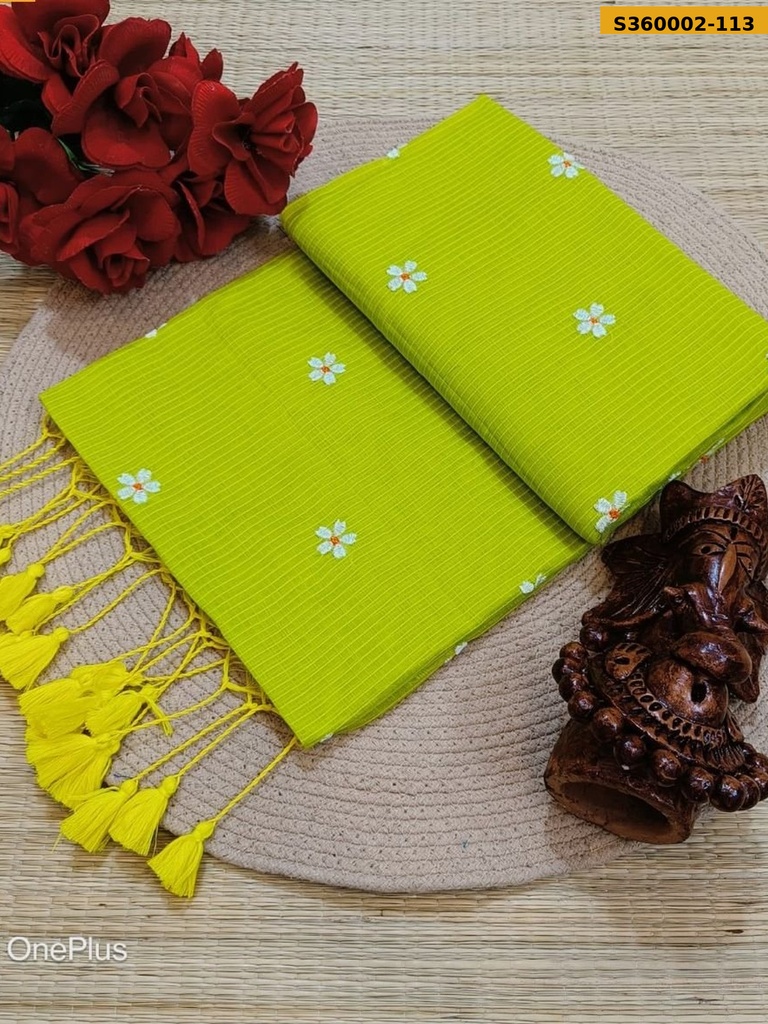 Fancy Kota Cotton Flower Embroidery Saree