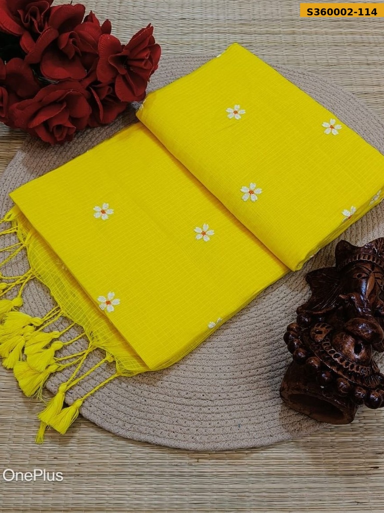 Fancy Kota Cotton Flower Embroidery Saree