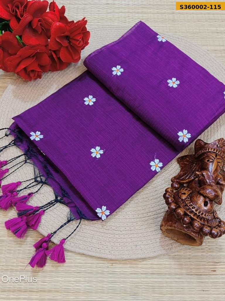 Fancy Kota Cotton Flower Embroidery Saree