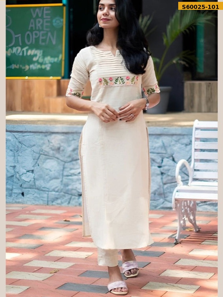[S60025-101] Fancy Cotton Kurti pant set (S, S60025-101)