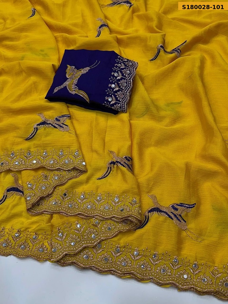 [S180028-101] Fancy Chinnon Silk Embroidery Saree (S180028-101)