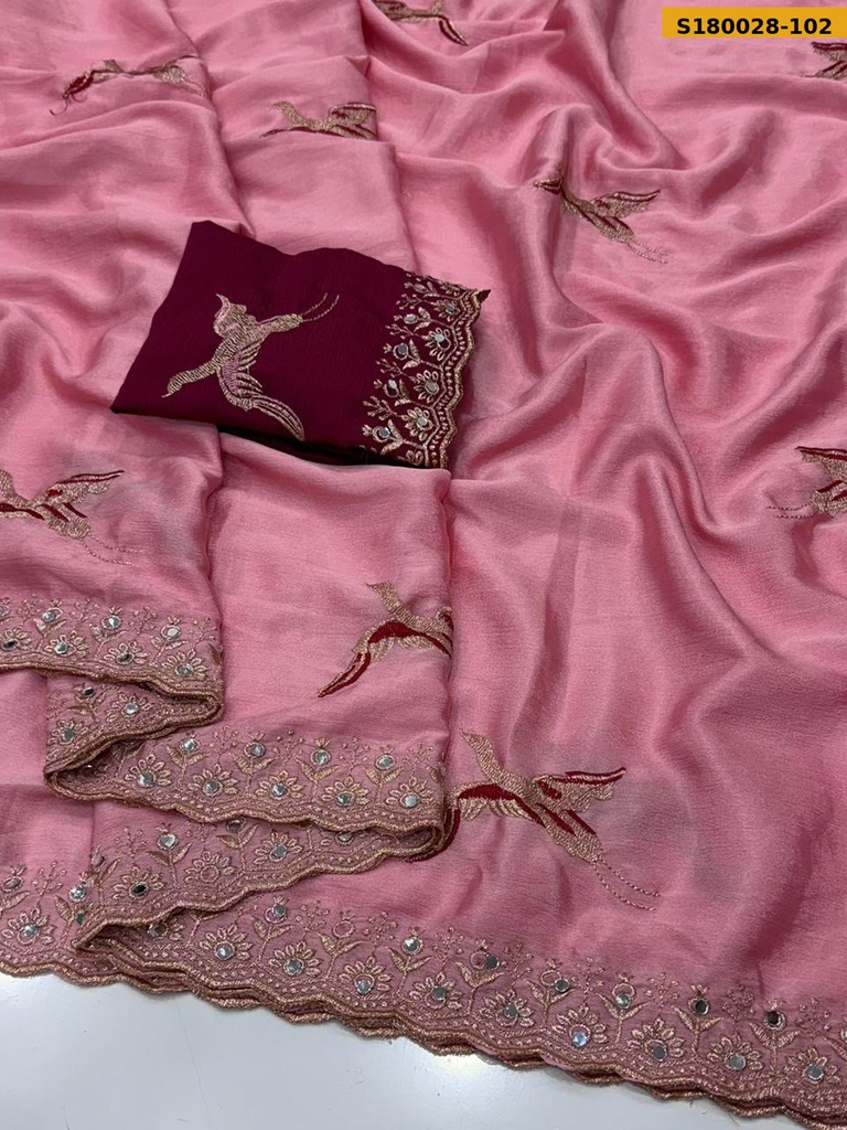 Fancy Chinnon Silk Embroidery Saree