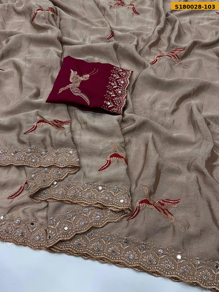 Fancy Chinnon Silk Embroidery Saree