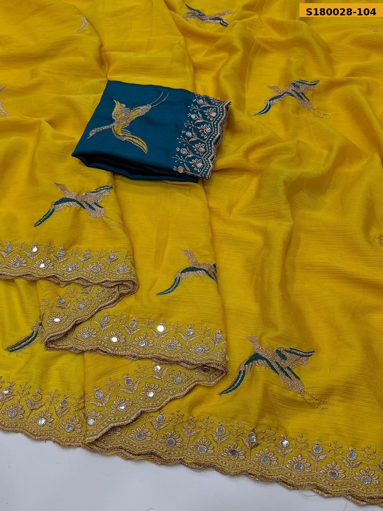 Fancy Chinnon Silk Embroidery Saree