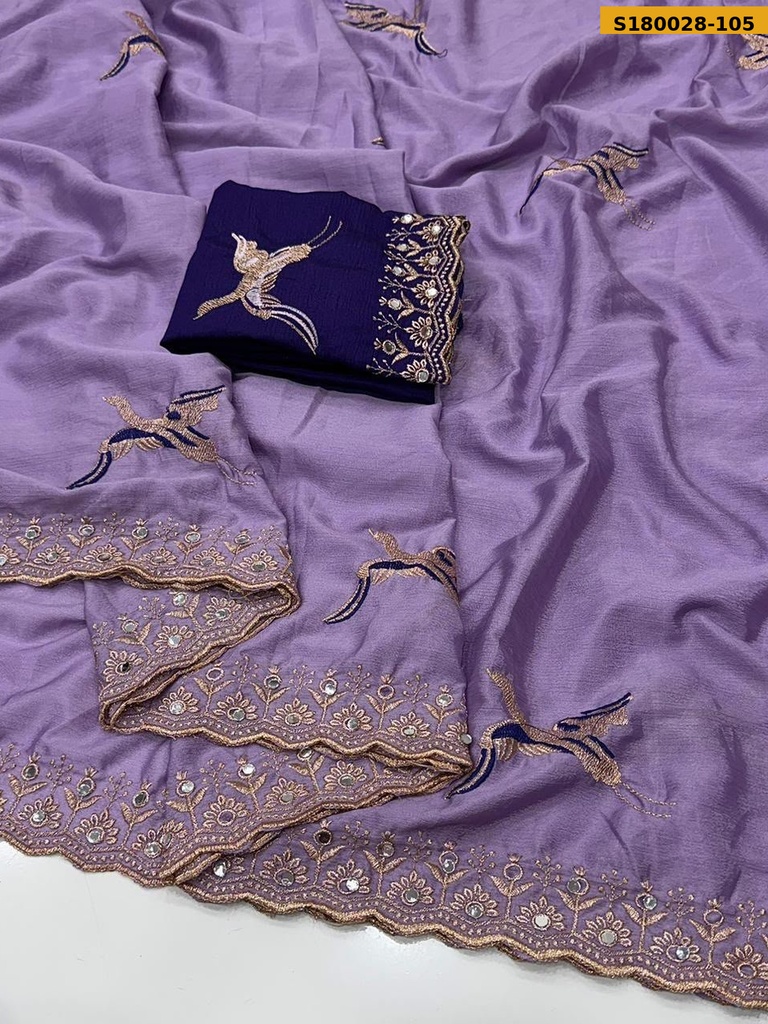 Fancy Chinnon Silk Embroidery Saree