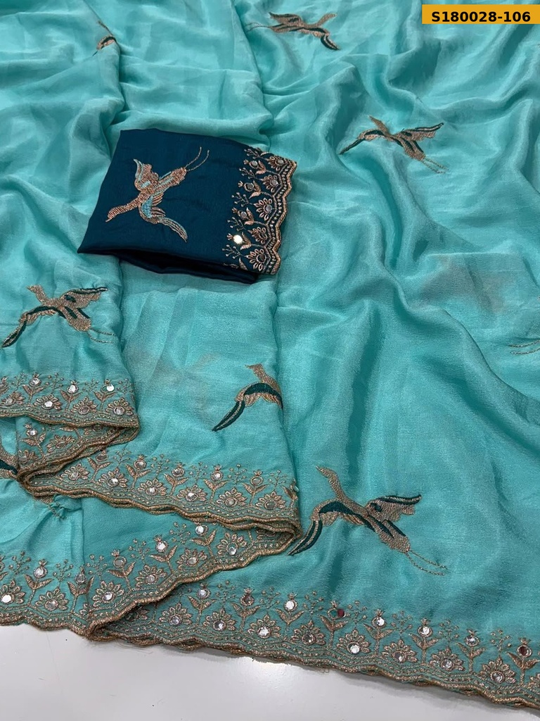 Fancy Chinnon Silk Embroidery Saree